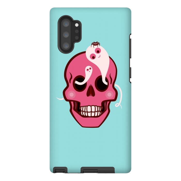 Galaxy Note 10 plus StrongFit Cute Pink Skull With Spider And Ghosts In Eyes by Boriana Giormova
