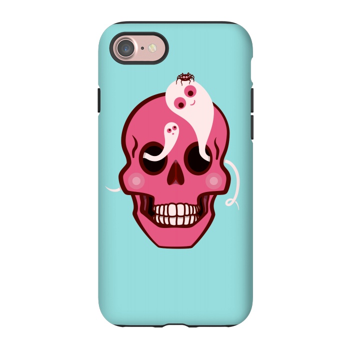 iPhone 7 StrongFit Cute Pink Skull With Spider And Ghosts In Eyes by Boriana Giormova