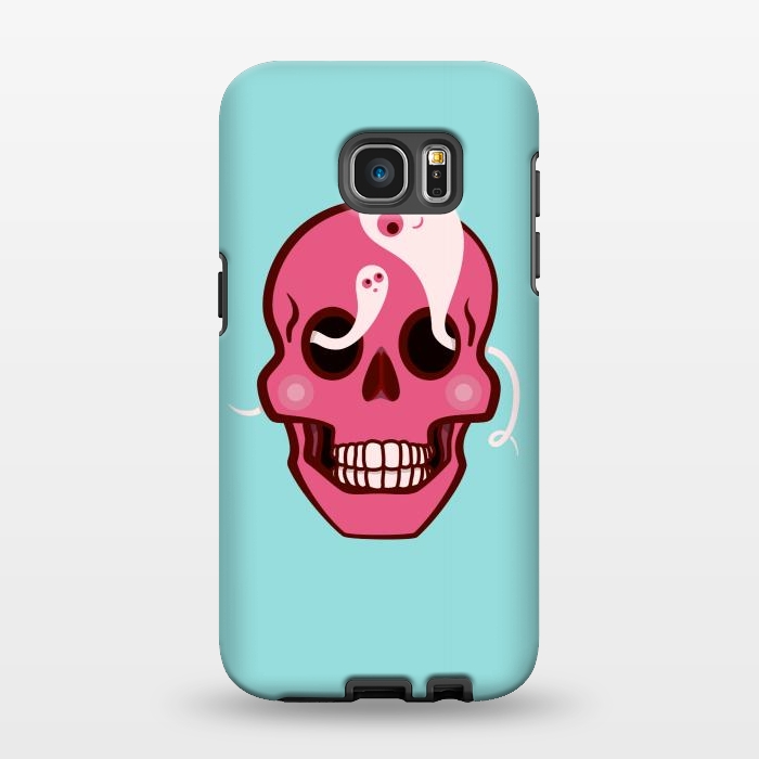 Galaxy S7 EDGE StrongFit Cute Pink Skull With Spider And Ghosts In Eyes by Boriana Giormova