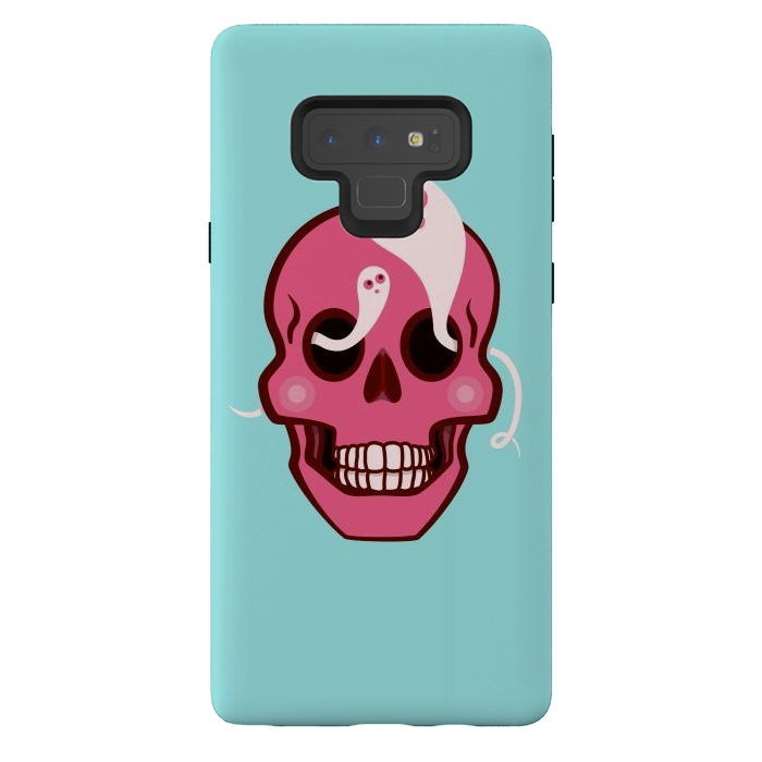Galaxy Note 9 StrongFit Cute Pink Skull With Spider And Ghosts In Eyes by Boriana Giormova