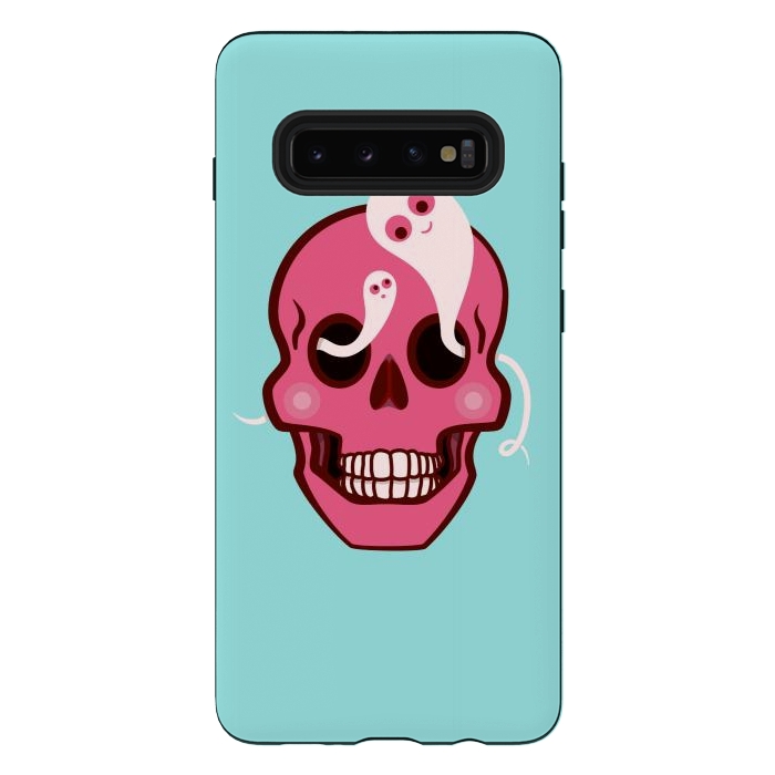 Galaxy S10 plus StrongFit Cute Pink Skull With Spider And Ghosts In Eyes by Boriana Giormova
