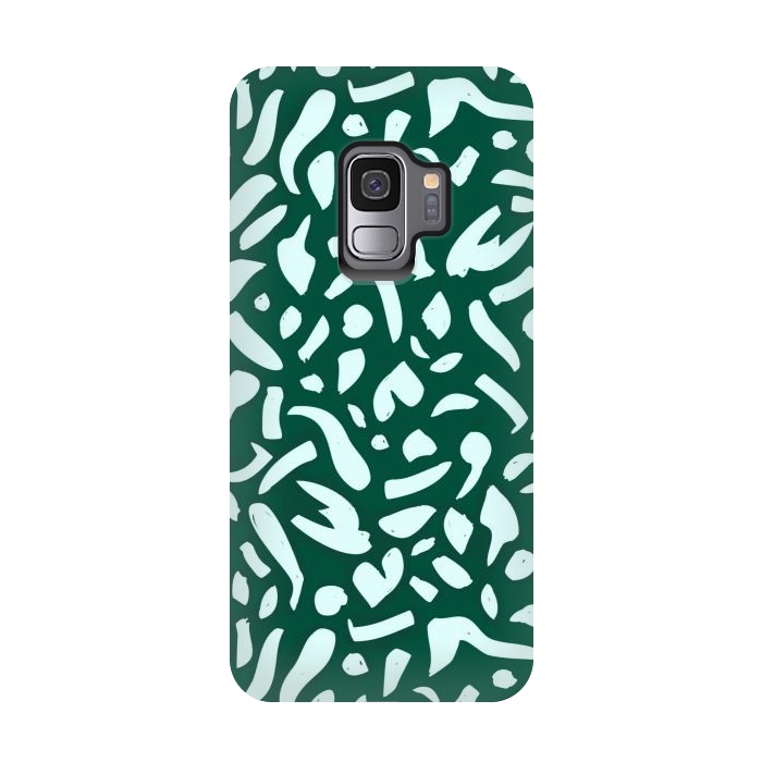 Galaxy S9 StrongFit Deep Emrald | Green Terrazzo Pattern | Fun Funky Eclectic Modern Boho Painting by Uma Prabhakar Gokhale