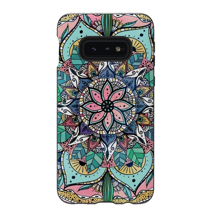 Galaxy S10e StrongFit Bohemian Colorful Watercolor Floral Mandala by InovArts