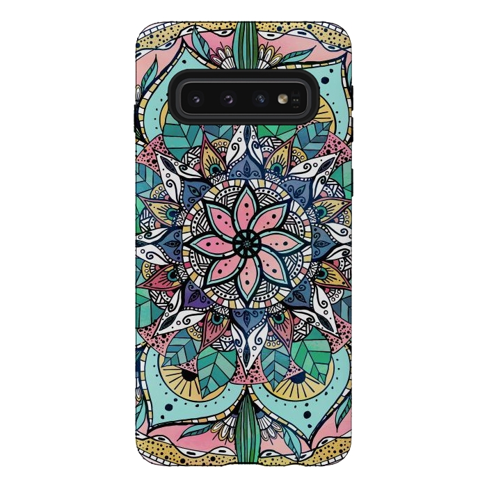 Galaxy S10 StrongFit Bohemian Colorful Watercolor Floral Mandala by InovArts