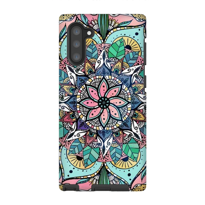 Galaxy Note 10 StrongFit Bohemian Colorful Watercolor Floral Mandala by InovArts
