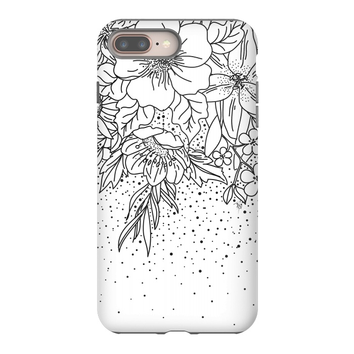 iPhone 7 plus StrongFit Cute Black White floral doodles and confetti design by InovArts
