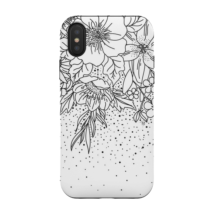 iPhone Xs / X StrongFit Cute Black White floral doodles and confetti design by InovArts