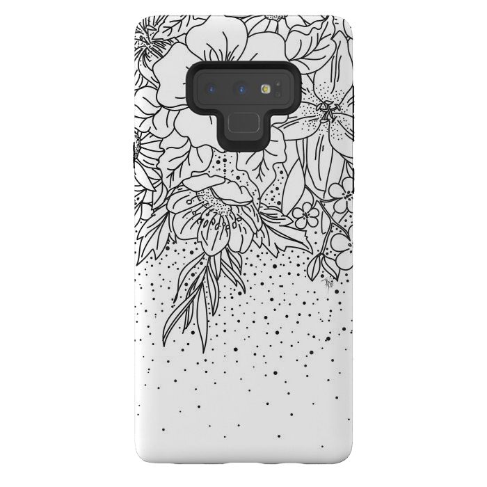 Galaxy Note 9 StrongFit Cute Black White floral doodles and confetti design by InovArts