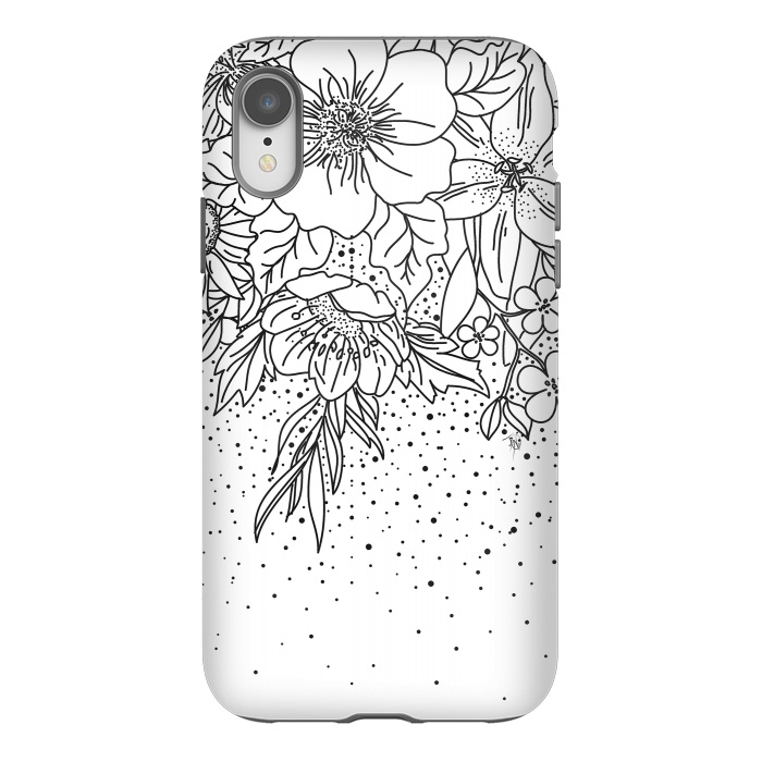 iPhone Xr StrongFit Cute Black White floral doodles and confetti design by InovArts