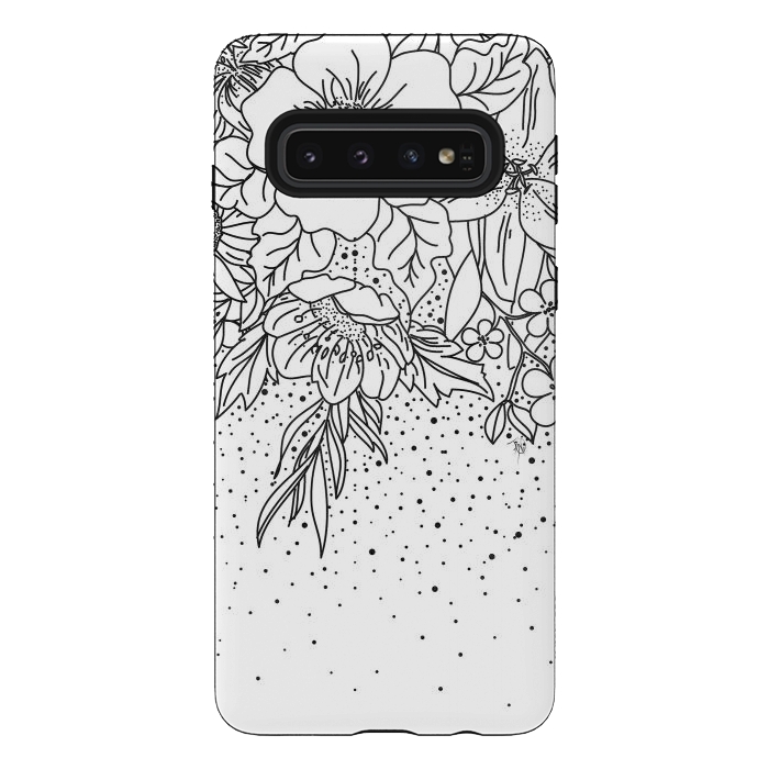 Galaxy S10 StrongFit Cute Black White floral doodles and confetti design by InovArts