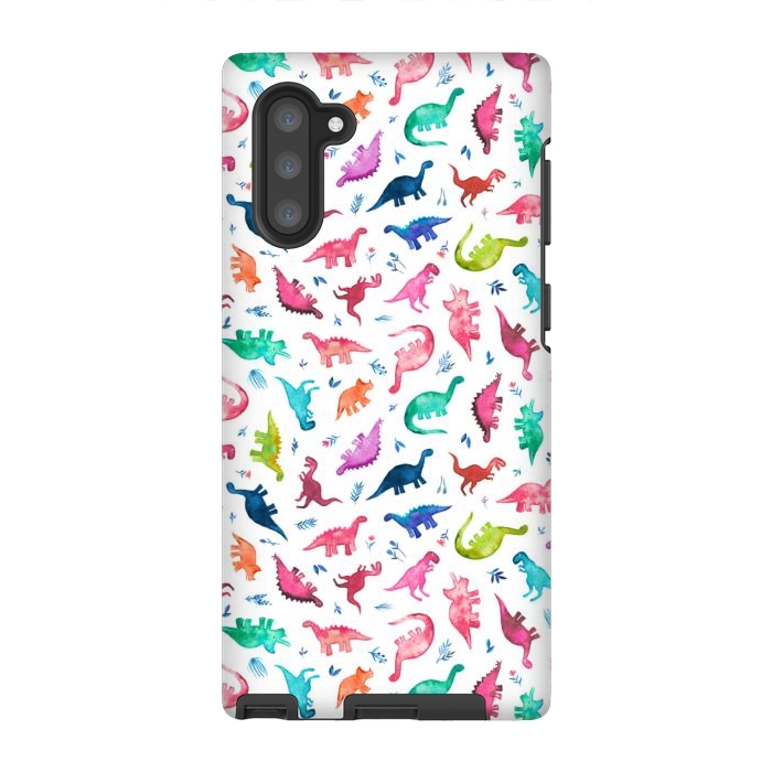 Galaxy Note 10 StrongFit Tiny Ditsy Watercolor Dinosaurs in Rainbow Colors by Micklyn Le Feuvre