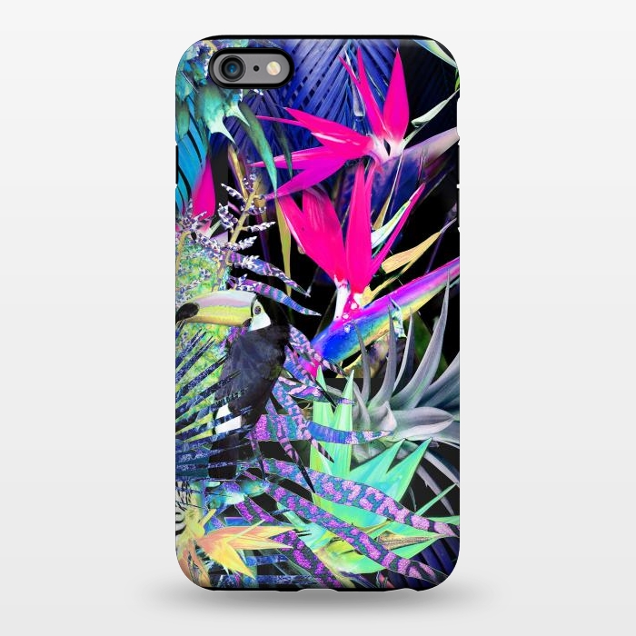 iPhone 6/6s plus StrongFit Colorful neon toucan and strelitzia jungle pattern by Oana 