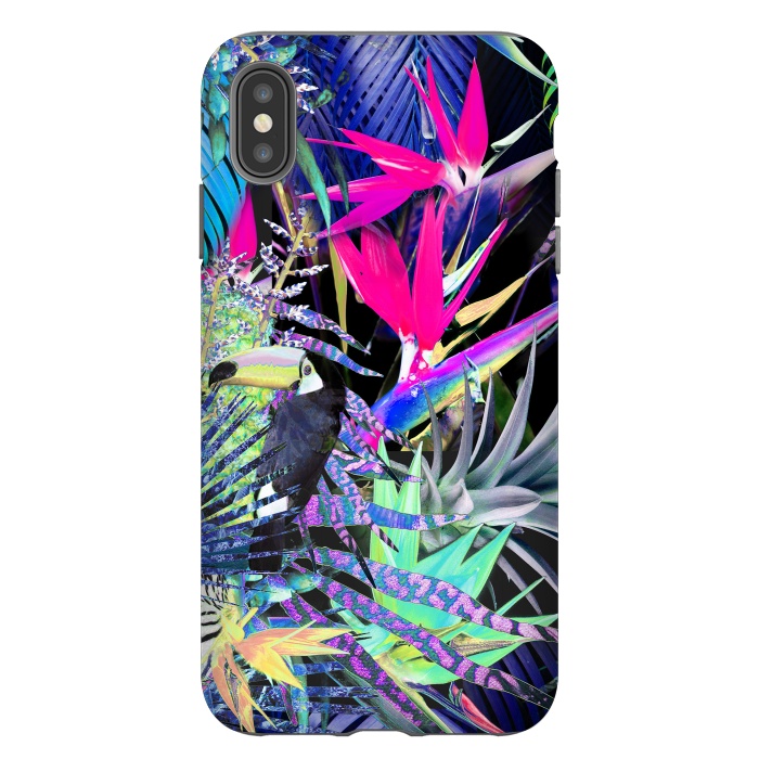 iPhone Xs Max StrongFit Colorful neon toucan and strelitzia jungle pattern by Oana 