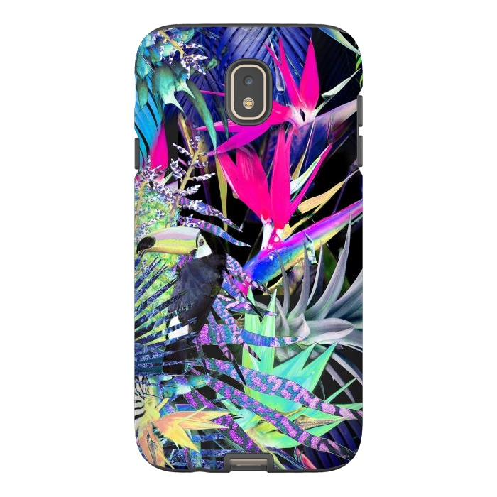 Galaxy J7 StrongFit Colorful neon toucan and strelitzia jungle pattern by Oana 