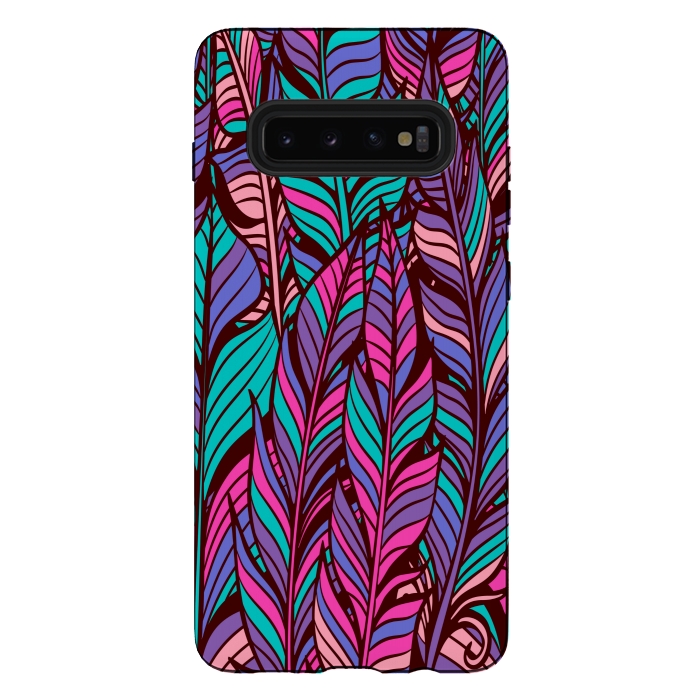 Galaxy S10 plus StrongFit boho chic feather pattern 2  by MALLIKA