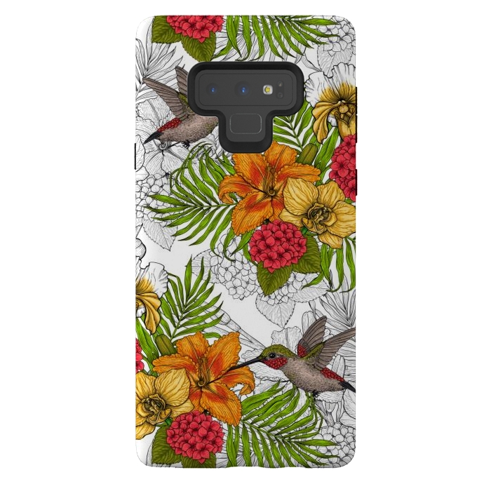 Galaxy Note 9 StrongFit Hummingbirds and tropical bouquet by Katerina Kirilova