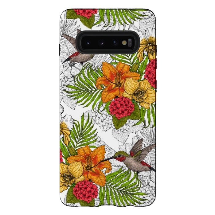 Galaxy S10 plus StrongFit Hummingbirds and tropical bouquet by Katerina Kirilova