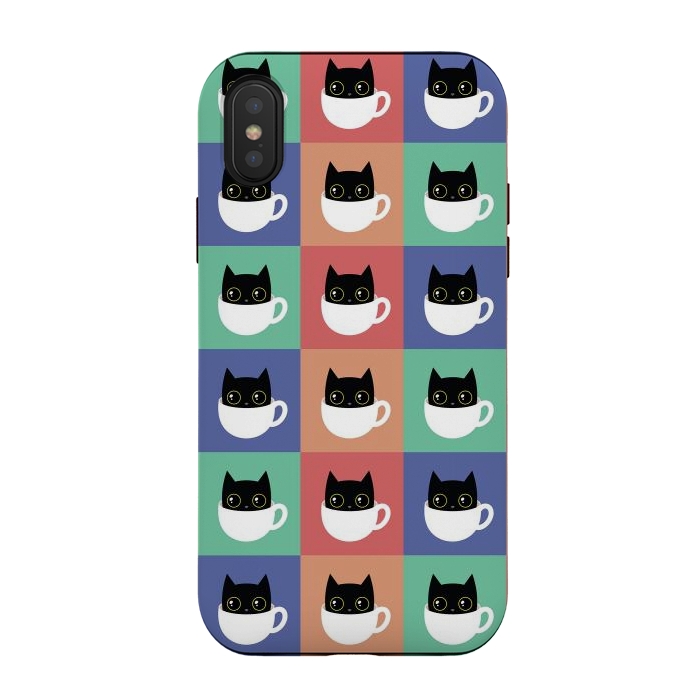 iPhone Xs / X StrongFit Coffee  cat pattern by Laura Nagel
