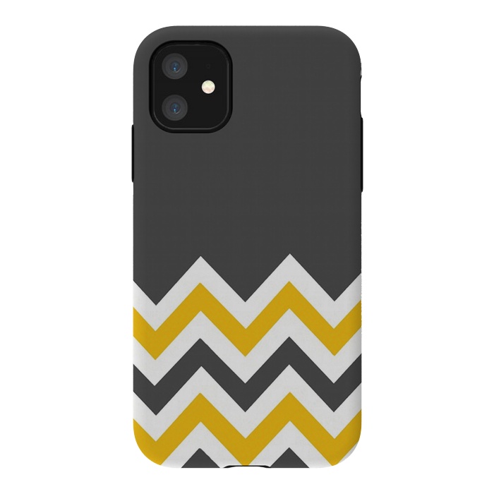 iPhone 11 StrongFit Color Blocked Chevron Mustard Gray by Josie Steinfort 