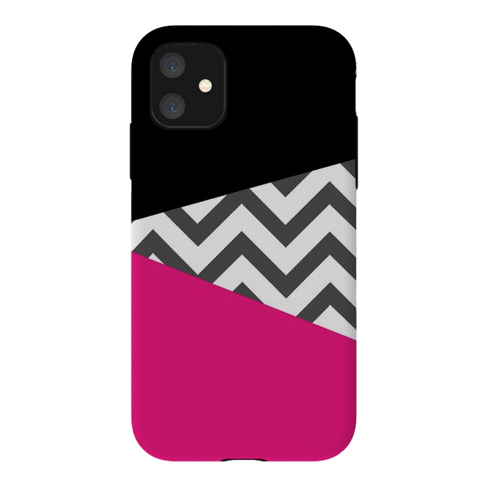 iPhone 11 StrongFit Color Blocked Chevron Black Pink  by Josie Steinfort 