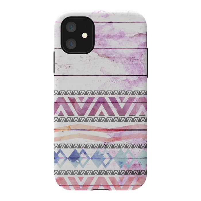 iPhone 11 StrongFit Aztec Wood Watercolor by Girly Trend