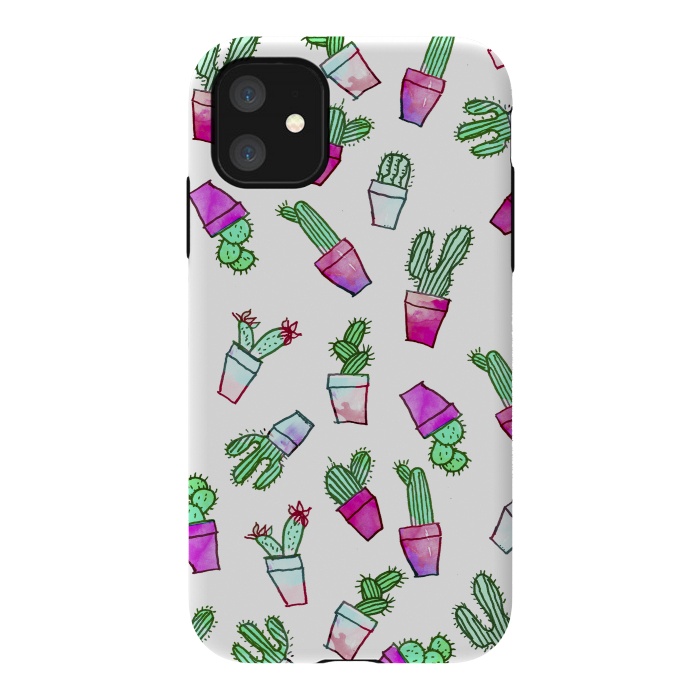 iPhone 11 StrongFit Whimsical Hand Drawn cactus pattern  by Girly Trend