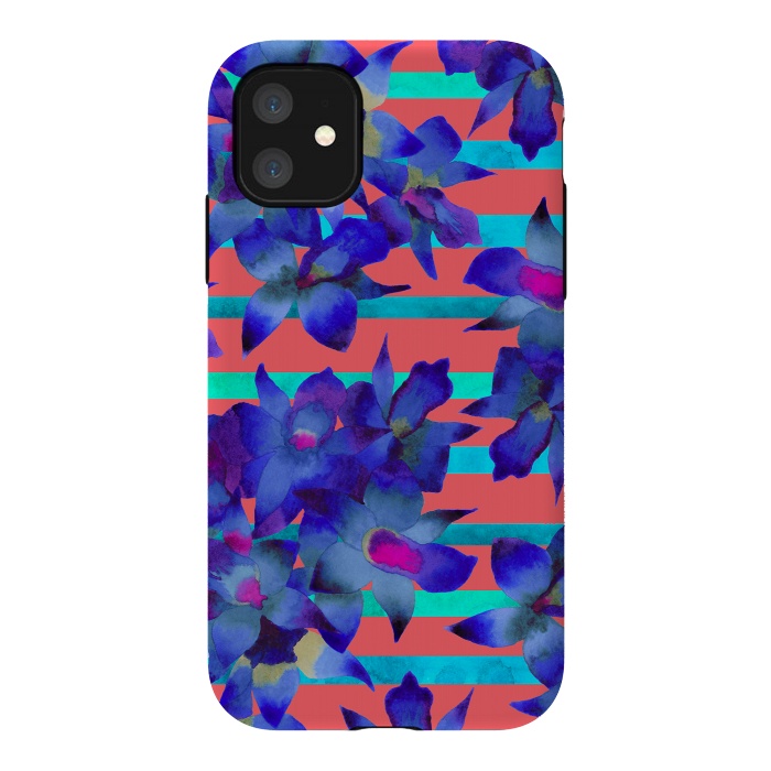 iPhone 11 StrongFit Coral Stripes by Amaya Brydon