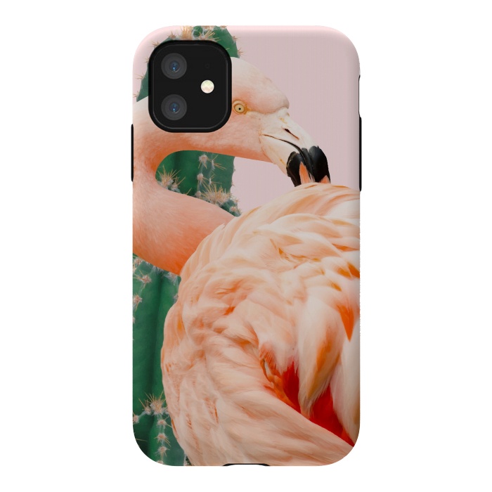 iPhone 11 StrongFit Flamingo & Cactus by Uma Prabhakar Gokhale