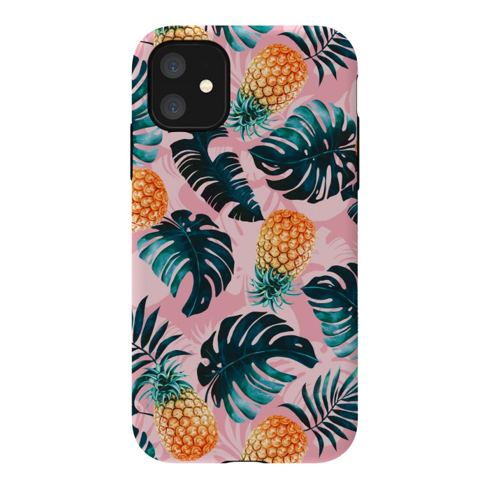 iPhone 11 StrongFit Pineapple and Leaf Pattern by Burcu Korkmazyurek
