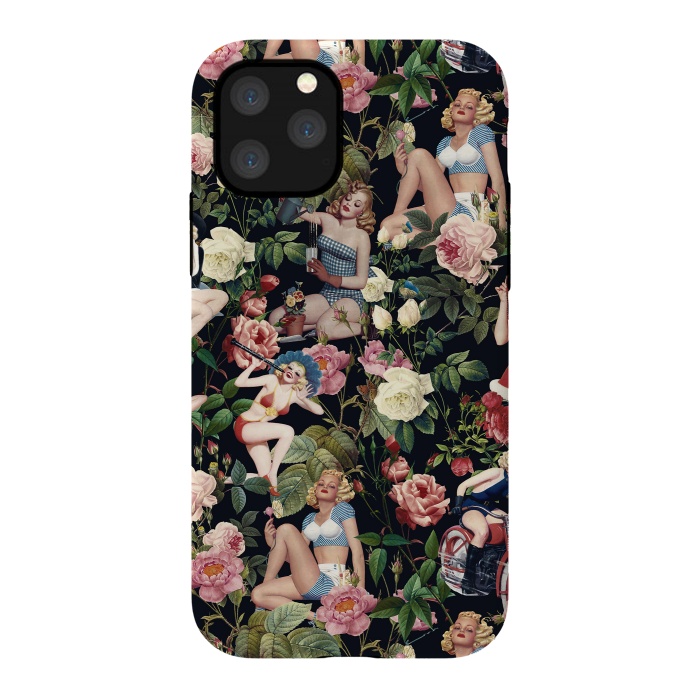 iPhone 11 Pro StrongFit Floral and Pin Up Girls Pattern by Burcu Korkmazyurek