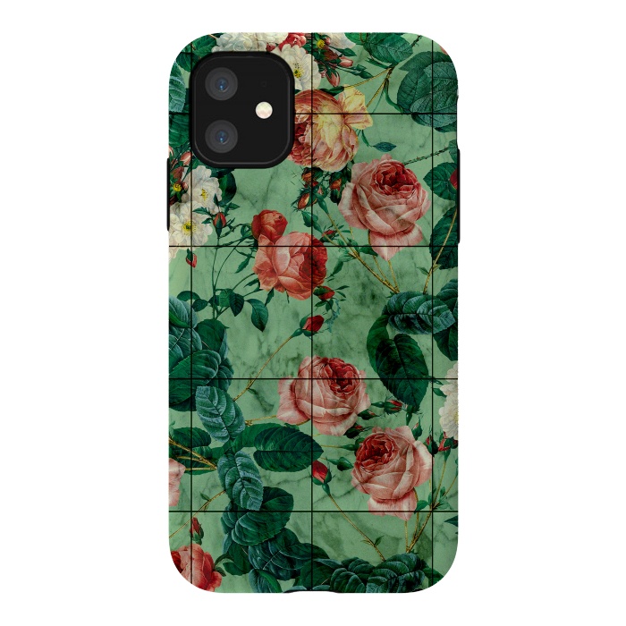 iPhone 11 StrongFit Floral and Marble Texture by Burcu Korkmazyurek