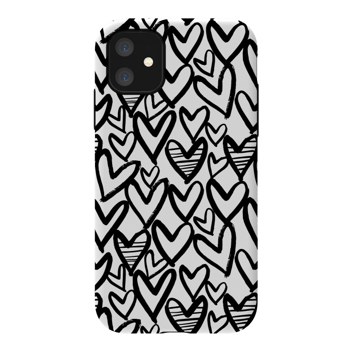 iPhone 11 StrongFit Black and white hearts by Laura Grant