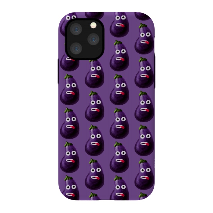 iPhone 11 Pro StrongFit Purple Funny Cartoon Eggplant Pattern by Boriana Giormova