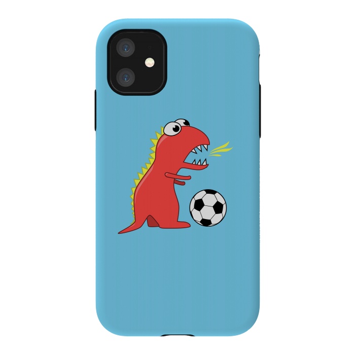 iPhone 11 StrongFit Funny Cartoon Dinosaur Soccer Player by Boriana Giormova