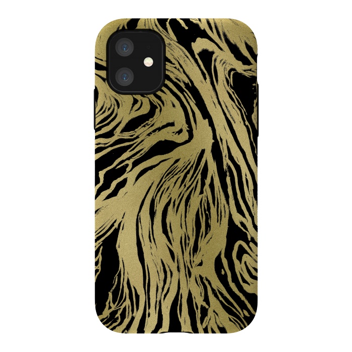 iPhone 11 StrongFit Black and Gold Marble by Caitlin Workman