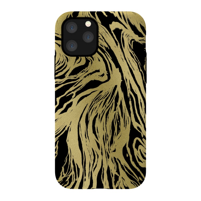 iPhone 11 Pro StrongFit Black and Gold Marble by Caitlin Workman