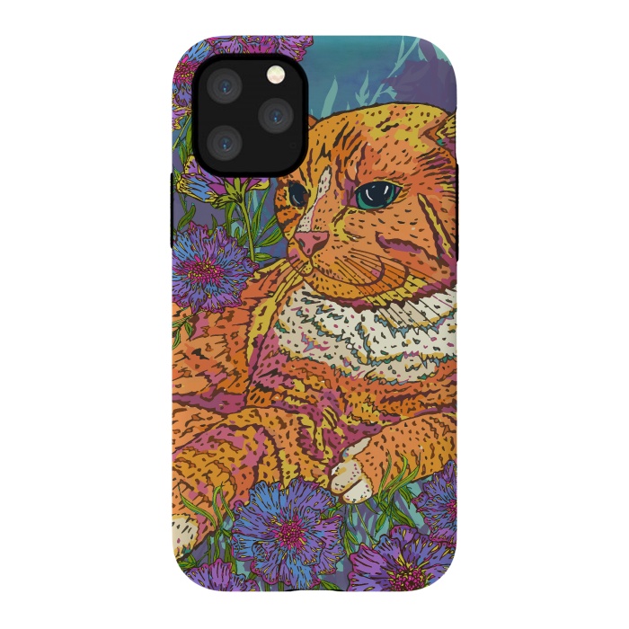 iPhone 11 Pro StrongFit Ginger Cat in Flowers by Lotti Brown
