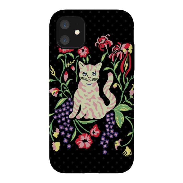 iPhone 11 StrongFit Cutie Cat with Flowers by Michael Cheung