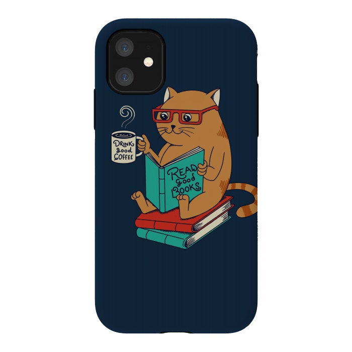 iPhone 11 StrongFit Cat drink good coffee read good books by Coffee Man