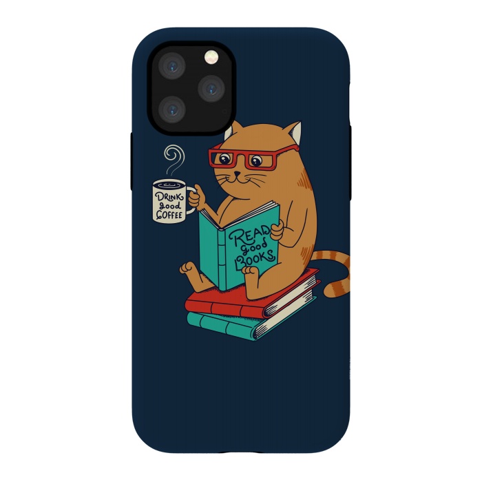 iPhone 11 Pro StrongFit Cat drink good coffee read good books by Coffee Man