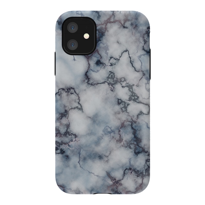 iPhone 11 StrongFit Blue and Silver Veined Marble by CatJello