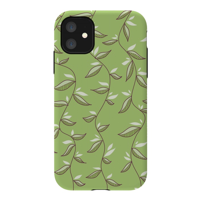 iPhone 11 StrongFit Green Leaves And Lianas Pattern by Boriana Giormova