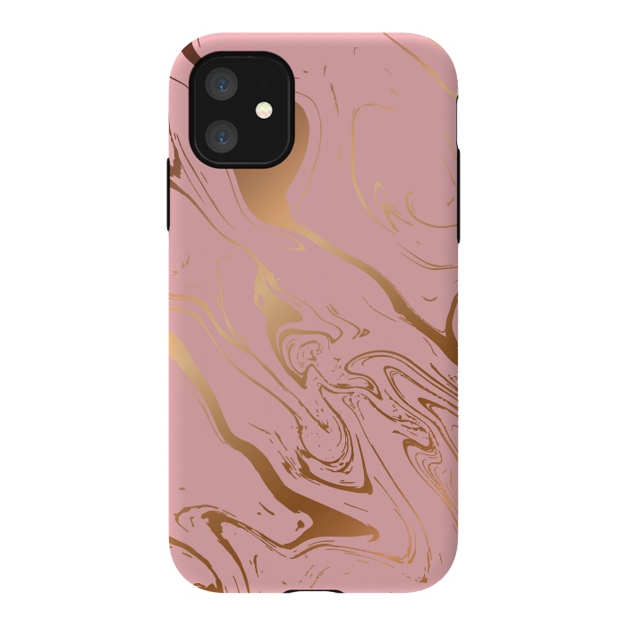 iPhone 11 StrongFit Liquid marble texture design, pink and gold by Jelena Obradovic