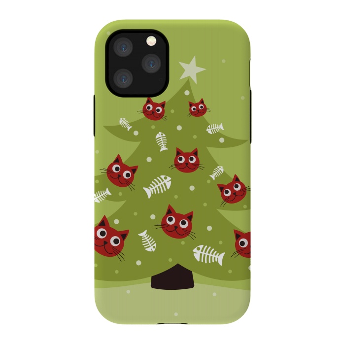 iPhone 11 Pro StrongFit Cat Christmas Tree With Fish Ornaments by Boriana Giormova