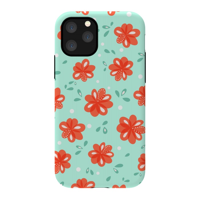 iPhone 11 Pro StrongFit Cheerful Decorative Red Flowers Pattern by Boriana Giormova