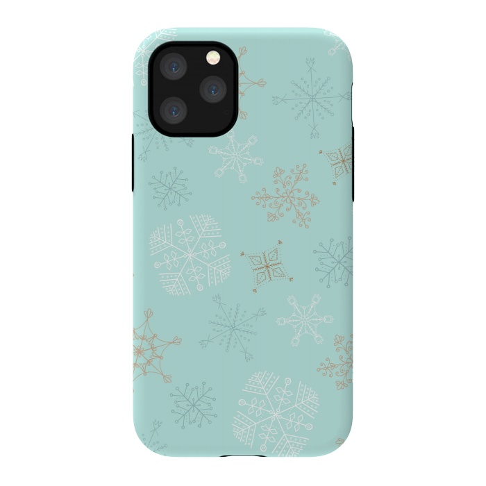 iPhone 11 Pro StrongFit Wintery Gold Snowflakes on Blue by Paula Ohreen