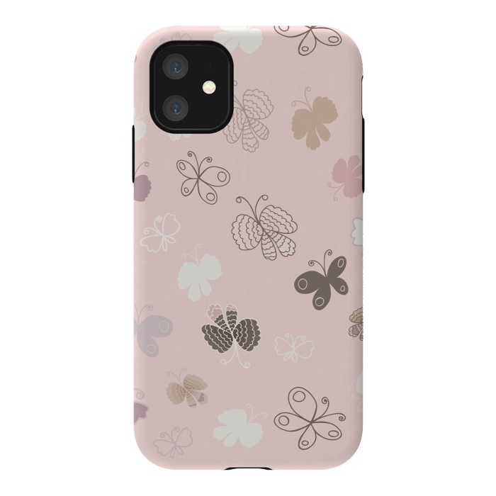 iPhone 11 StrongFit Pretty Pink and Purple Butterflies on Light Pink by Paula Ohreen
