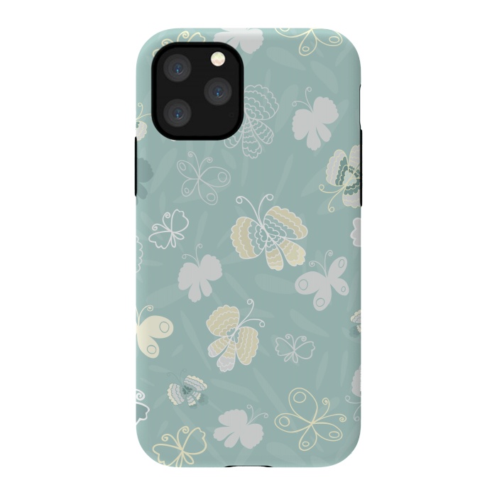 iPhone 11 Pro StrongFit Pretty Yellow and White Butterflies on Teal by Paula Ohreen
