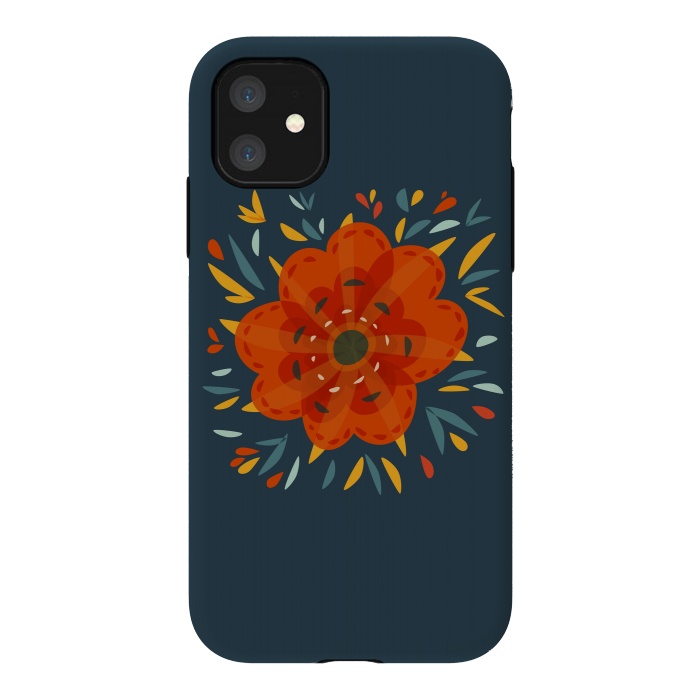 iPhone 11 StrongFit Decorative Whimsical Orange Flower by Boriana Giormova