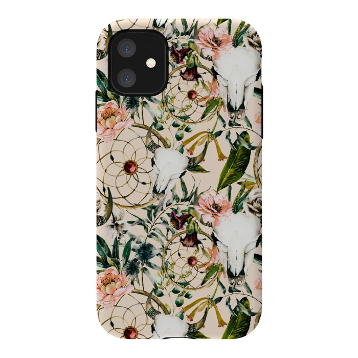 iPhone 11 StrongFit Bohemian dreamcatcher and skull floral  by Mmartabc